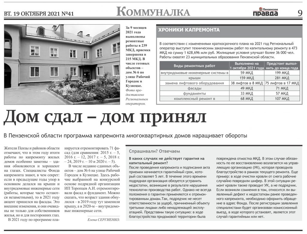 Печатные издания 2021 год — Региональный фонд капитального ремонта  многоквартирных домов Пензенской области